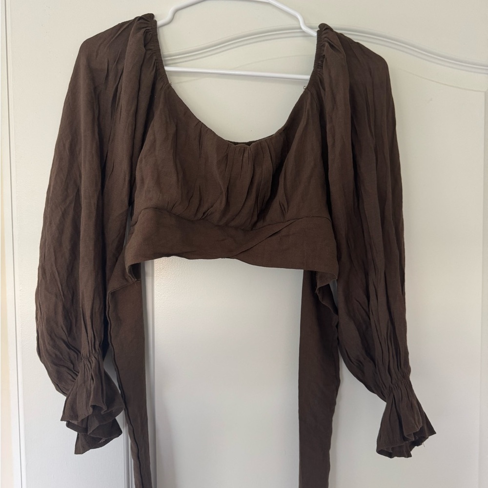 Brown Crop Top with Long Sleeves